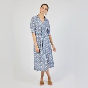 MIRTH Caftans gorgeous blue button down dress with scalloped placket